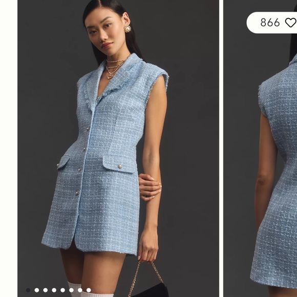 Anthropologie Maeve Sleeveless Tweed Blazer Mini Dress Light Blue NWT Size 10 - Picture 8 of 9